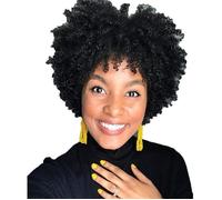 PERRUQUE Perruque Bresilienne Afro Boucl&eacute Courte JINLILE Perruque De Cheveux Synth&eacute Tique Noire Pour Femmes Perruqu323