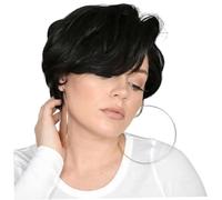 Perruque, perruque courte noire de 14 pouces avec frange et filet à cheveux perruques de coiffures synthétiques résistantes à la chaleur pour les femmes noires pour les fêtes usage quotidien..