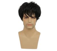 Perruque Perruque courte noire for hommes avec frange naturellement cassée et style moelleux