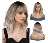 Perruque Perruque courte ondulée avec frange perruque courte gris ombré perruque naturelle for femme adaptée au Cosplay Cosplay Perruques quotidiennes