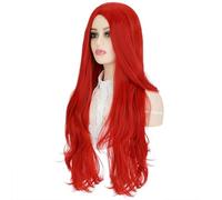 Perruque Perruque de cosplay, cheveux longs et bouclés rouges, cheveux longs naturels à la mode, perruque synthétique simulée Perruques quotidiennes