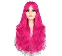 Perruque Perruque de cosplay, cheveux longs naturels à la mode, perruque synthétique simulée, cheveux longs bouclés rouges ondulés Perruques quotidiennes(F)