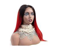 Perruque Perruque de remplacement de cheveux, perruques avant de lacet rouge vif cheveux humains, perruque longue droite Ombre rouge avec perruque de racines noires, Femmes
