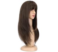 Perruque Perruque for femmes avec cheveux longs, cheveux longs et raides, frange d'air boutonnée intérieure, couverture complète des cheveux, perruque synthétique à la mode Perruques quotidiennes