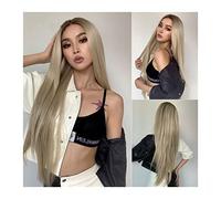 Perruque Perruque frontale longue en dentelle blonde for femme, cheveux naturels de 30 pouces perruques synthétiques droites pièce à main à haute température à la main Perruques quotidiennes