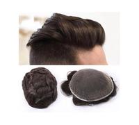 Perruque, Perruque homme dentelle suisse avec noeud blanchi avant hommes toupet indien cheveux humains prothèse mâle perruques pleine dentelle Base cheveux pièces Postiche(Off Black)