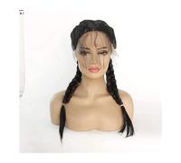 Perruque Perruque Lace Front Wig synthétique noire 2 queues de cheval avec cheveux de bébé, perruques tressées for femmes, perruques de fête de vacances for hommes Femmes