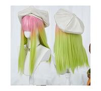 Perruque Perruque Lolita synthétique longue et lisse avec frange, perruque de Cosplay rose dégradé vert for femmes et filles, perruque naturelle douce et résistante à la chaleur for Costume d'hallowee