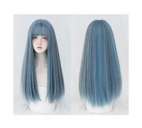 Perruque Perruque longue bleue ombrée for femmes, perruque synthétique bleue à frange complète de 24 pouces, adaptée à une utilisation quotidienne en soirée Perruques quotidiennes