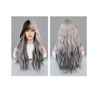 Perruque Perruque longue bouclée ondulée avec frange, perruque longue gris dégradé, perruque naturelle for femmes, adaptée aux fêtes et aux rendez-vous quotidiens Perruques