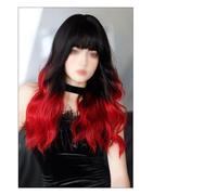 Perruque Perruque longue rouge ombrée for femmes, perruque bouclée ondulée, perruque synthétique à frange complète de 24 pouces, adaptée aux fêtes quotidiennes et au cosplay Perruques quotidiennes
