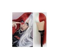 Perruque Perruque mi-rouge blanche avec frange, longue perruque droite Anime Cosplay for femme perruque for fête quotidienne Femmes