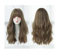 Perruque Perruque ondulée noire marron naturelle for femme, longue perruque ondulée bouclée d'aspect naturel, perruque en fibre synthétique résistante à la chaleur, adaptée aux fêtes et aux rendez-vou