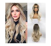 Perruque Perruque Synthétique Longue Ondulée Ombre Blonde for Femme 24" Perruque Synthétique en Fibre Naturelle Résistante à la Chaleur avec Racines Sombres for Cosplay Quotidien Perruques Cheveux