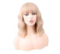 Perruque, Perruques avec Bangs Cosplay Bob Humaine Cheveux Courte Ondulée 30 Cm 160g avec Capuchon élastique pour la Fête Quotidienne Utilise des Ondulées Wigs Ondulés Courts Ondulés Bob Wavy bouclé