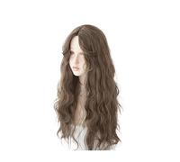Perruque Perruques avec frange for femmes, boucles ondulées brunes, perruque de cheveux en fibre résistante à la chaleur de 24 pouces Femmes