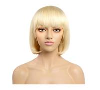 Perruque Perruques blondes 14 pouces Lace Front cheveux humains courtes perruques droites brésiliennes avec frange de cheveux perruques de fête for hommes Femmes