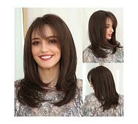 Perruque Perruques brun foncé for femmes cheveux synthétiques charmants longs perruques latérales naturelles bou s avec frange perruque synthétique résistante à la chaleur Perruques