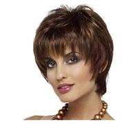 Perruque Perruques brunes courtes coupe lutin, cheveux naturels légers style superposé for femmes perruque bouclée blonde mixte Femmes