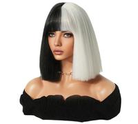 Perruque Perruques de cheveux courts, perruques noires et blanches, perruques à frange for dames, perruques en fibres thermiques synthétiques d'apparence naturelle, adaptées aux fêtes quotidiennes et
