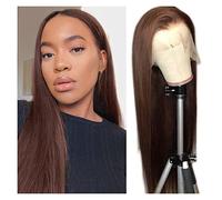 Perruque Perruques de remplacement cheveux perruque humains brésiliens brune 10-30 pouces avant dentelle droite perruques frontale Perruques(180%,10inches)