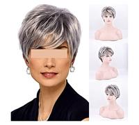 Perruque Perruques for femmes perruque courte synthétique avec franges mélangées gris gris perruques haute température fibre résistant à la chaleur résistant à la chaleur Perruques quotidiennes