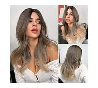 Perruque Perruques synthétiques Perruque longue vague naturelle for femmes Racines sombres ombre à la lumière blonde avec une frange de cheveux résistant à la chaleur Perruques de cosplay quotidiennes