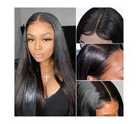 Perruque péruvienne ondulée droite en dentelle frontale 4 x 4 avec cheveux de bébé 10 à 30 cm Fermeture en dentelle naturelle