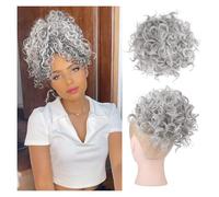 Perruque petit rouleau cordon lâche chignon cheveux bouclés en désordre Danse(Grigio)