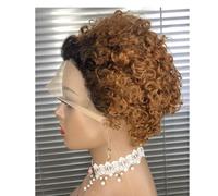 Perruque Pixie courte bouclée en cheveux humains avec dentelle frontale 13x1 for femmes noires, sans colle(1B/30)