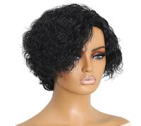 Perruque Pixie Cut Cheveux Humains, Perruque Bob Courte et Bou Noire de 8 pouces, Ligne de Cheveux Naturelle, Densité 180%, Bonnet Respirant Réglable, Style Polyvalent, Qualité et Réalisme