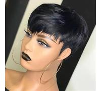 Perruque Pixie Cut de 6 pouces, perruque Bob en cheveux humains entièrement fabriquée à la machine, perruque sans colle, avec frange, adaptée au jeu de rôle quotidien des femmes. Porter et utiliser.(B