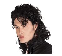 Perruque pop star pour hommes 80s bouclée noire