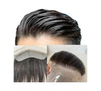 perruque Postiche en dentelle frontale invisible HD 4 cm x 18 cm for homme, postiche en dentelle frontale en PU, postiche en cheveux humains mélangés à 20% de cheveux gris 1B# perruque pour hommes