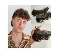 Perruque Postiche for homme en cheveux humains bouclés forme de V, peau fine, ligne sur le front, postiche for(5#)