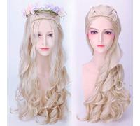 Perruque pour accessoires assortis pour modélisation de performance Alice au pays des merveilles Blanc Alice Alice argenté brun grisâtre cheveux longs bouclés Cosplay Couleur : Pl-765-2 (Argent)