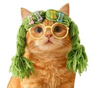 Perruque pour animaux de compagnie - Costume de lunettes tresses de chat | Chapeau de cosplay amusant pour chiot | Accessoires de vacances, fête, Noël, carnaval, jeu de rôle et séance photo pour