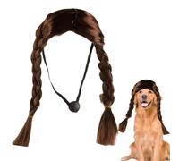 Perruque pour animaux de compagnie, longue perruque pour animaux de compagnie, pour chat brun, double tresse longue - Costumes amusants pour chiens et chats pour Halloween, Noël, fête, festival