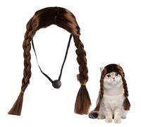Perruque pour animaux de compagnie, Perruque longue pour animaux de compagnie - pour chat marron double tresse longue - pour chien cosplay pour Halloween, Noël, fêtes