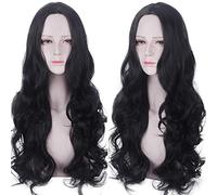 Perruque pour augmenter le volume des cheveux après la chimiothérapie - Perruque tendance pour femme - Frange à pointe moyenne - Cheveux longs et bouclés - Noir