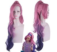 Perruque pour carnaval, vie nocturne, fête, déguisement, cosplay, perruque Lol Kda Séraphine rose dégradé tricolore queue de cheval