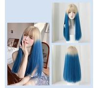 Perruque Pour Femme Avec Cheveux Longs Et Raides Dégradé Bleu Glace 60 Cm Perruque De Simulation De Fibre Synthétique Tête Complète À La Mode