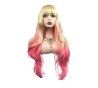 Perruque Pour Femme Avec De Gros Cheveux Ondulés Dorés Dégradés Roses Mignons Longs Cheveux Bouclés Couvre-Chef Complet