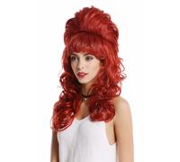 Perruque pour Femme Baroque 60er Ruche Updo Dutt Bouclée Frange Rouge
