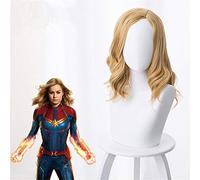 Perruque pour femme Capitaine du film Marvel Coplay Carol Danvers Blond ondulé Perruque dorée Cosplay + bonnet de perruque gratuit