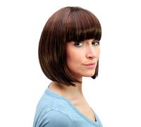 Perruque pour Femme Carré Court Longbob Frange Lisse Châtaigne Braun Méché 7803