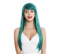 Perruque pour Femme Cosplay Long Lisse Frange Raie Sombre Vert