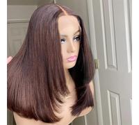 Perruque pour femme - Coupe carrée - Cheveux synthétiques courts - Utilisation quotidienne - Cosplay - Marron - 40,6 cm - Dentelle frontale