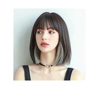 Perruque pour femme Fibre synthétique noire dégradée, franges grises grand-mère, mécanisme en soie haute température Pour une utilisation quotidienne lors de fêtes