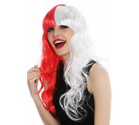 Perruque pour Femme Halloween Carnaval Frange Longue Rouge Blanc Coupé en Deux